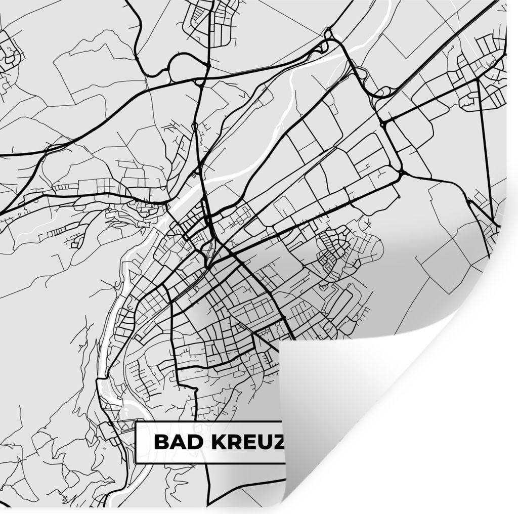 MuchoWow Wandtattoo Wandsticker Wandaufkleber Stadtplan - Bad Kreuznach - Karte - Deutschland - Wegbeschreibung 100x100 cm Selbstklebend und Repo...