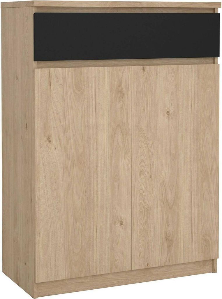 Schuhschrank Angilops, Schuhregal, Mehrzweck-Eingangsgarderobe, Möbel für Schuhe, 80x40 h111 cm, Eiche und Schwarz