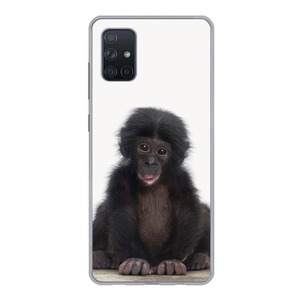 MuchoWow Handyhülle Schutzhülle Hülle für Samsung Galaxy A71 Kind - Affe - Schimpanse - Babytiere - Jungen - Mädchen Silikon Softcase Handy ...