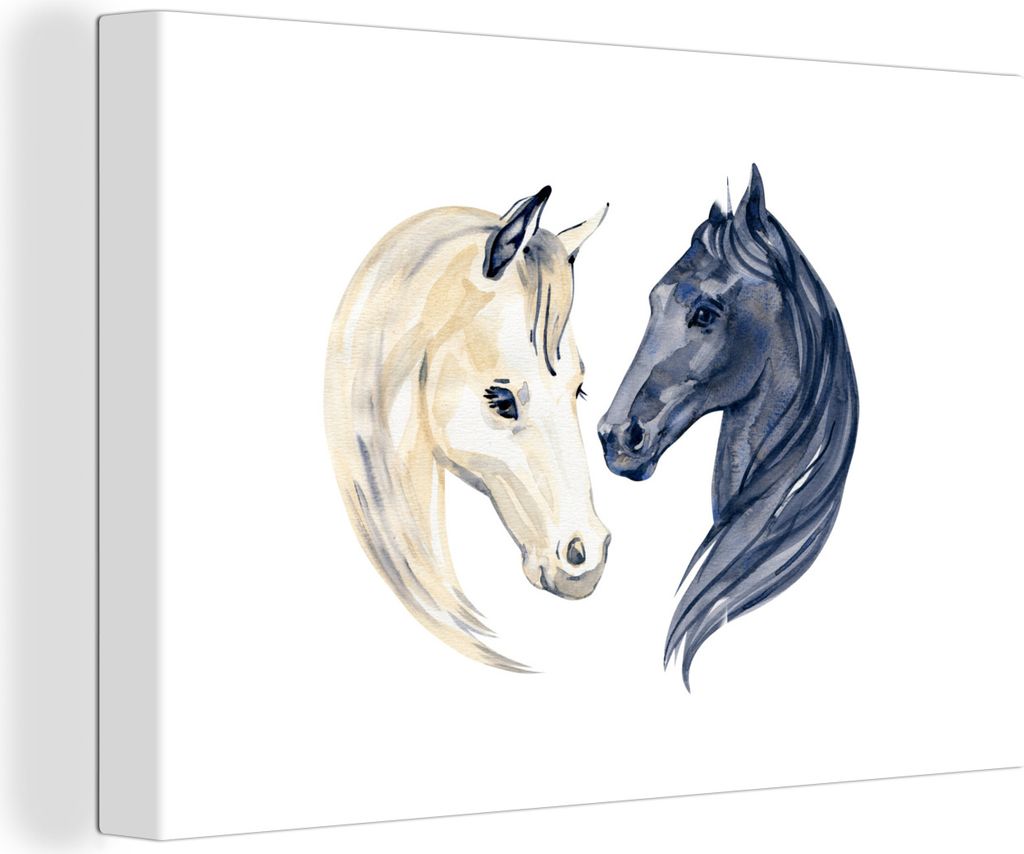 OneMillionCanvasses - Leinwandbilder - 150x100 cm, Pferde - Aquarell - Weiß - Mädchen - Kinder - Mädchen, Wandbilder Kunstdruck Wanddekoration