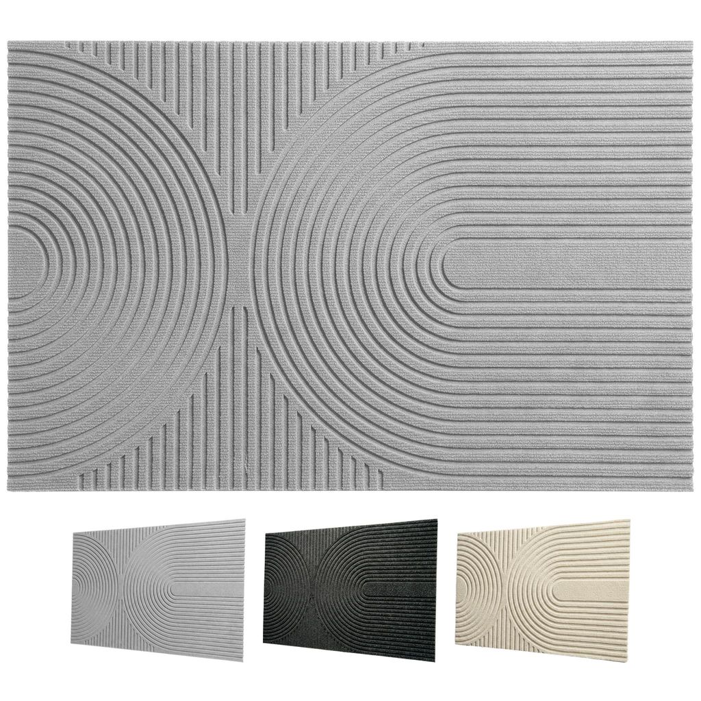 Floordirekt Schmutzfangmatte Circa, waschbare Fußmatte für Innen & Außen, rutschfeste Türmatte flach, wetterfest - Graue Wellen, 90x150 cm