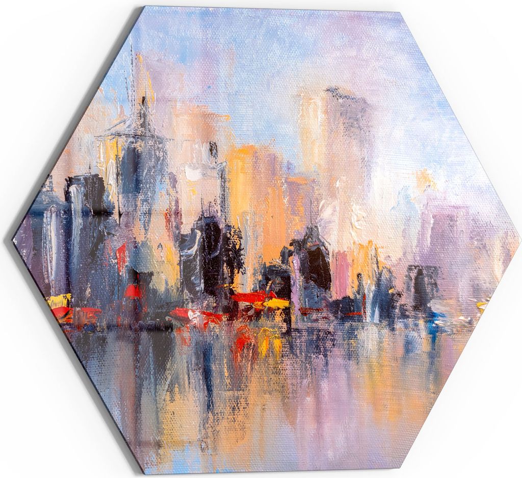 DEQORI Glasbild Echtglas 55x48 cm 'Wolkenkratzer am Wasser' Wandbild Bild modern Deko