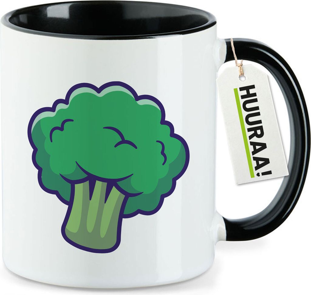 Huuraa Kaffeetasse Brokkoli Comic 330ml Schwarz Keramik Kaffeebecher Geschenkidee