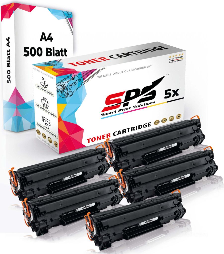 Druckerpapier A4 + 5x Multipack Set Kompatibel für HP Laserjet Pro M 1536 (CE278A/78A) Toner-Kartusche Schwarz 2XL 3000 Seiten