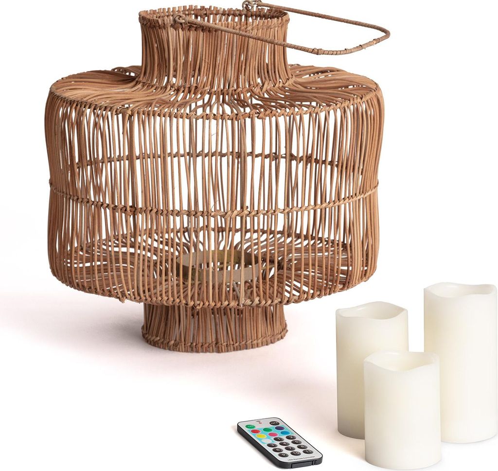Tischlampe Rattan Masái Naturfarbig mit Fernbedienung