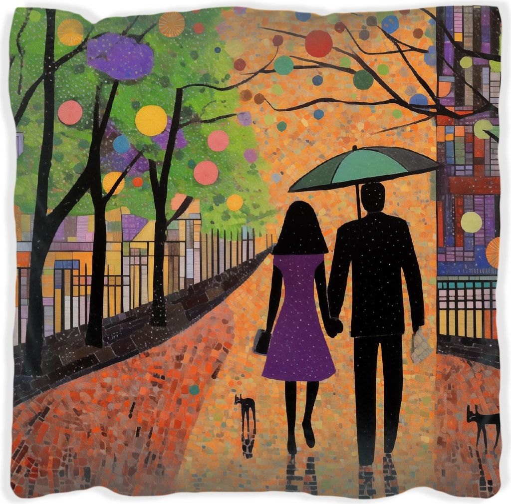 Wallario Premium Kissen, weiche Oberfläche, mit Motiv Spaziergang unter Farbklecksen, Größe: 40 x 40 cm, mit weißer Rückseite