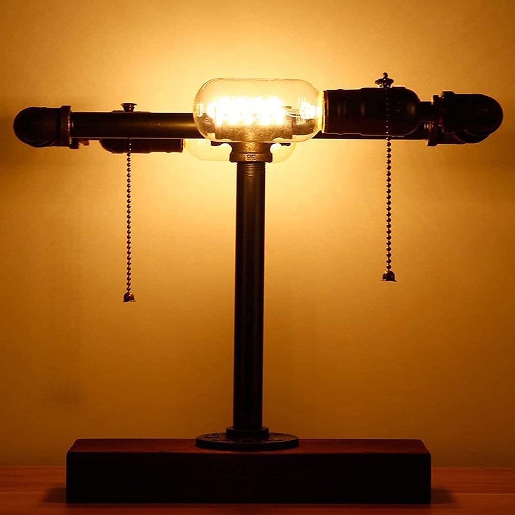 Retro Suchscheinwerfer Tischleuchte mit Holz Stativ Tischlampe Bar Café Lampe 
