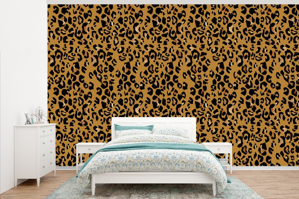 MuchoWow Fototapete für Wohnzimmer oder Schlafzimmer Wandtapete Vinyl Motivtapete Pantherdruck - Luxus - Muster - 405x260 cm - Die Küche