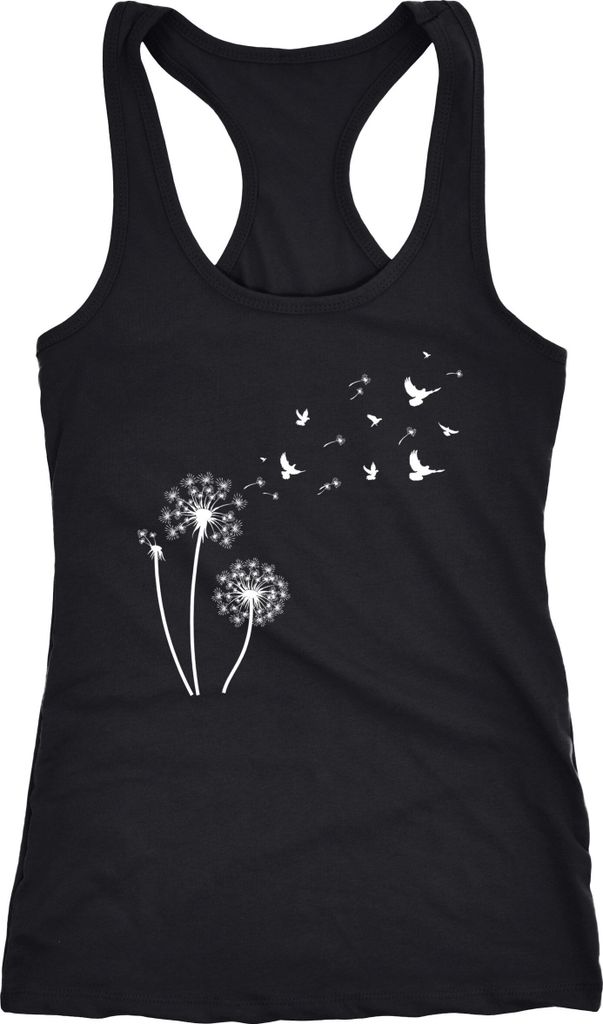 Damen Tank-Top Pusteblume Vögel Dandelion Birds Racerback Neverless schwarz L