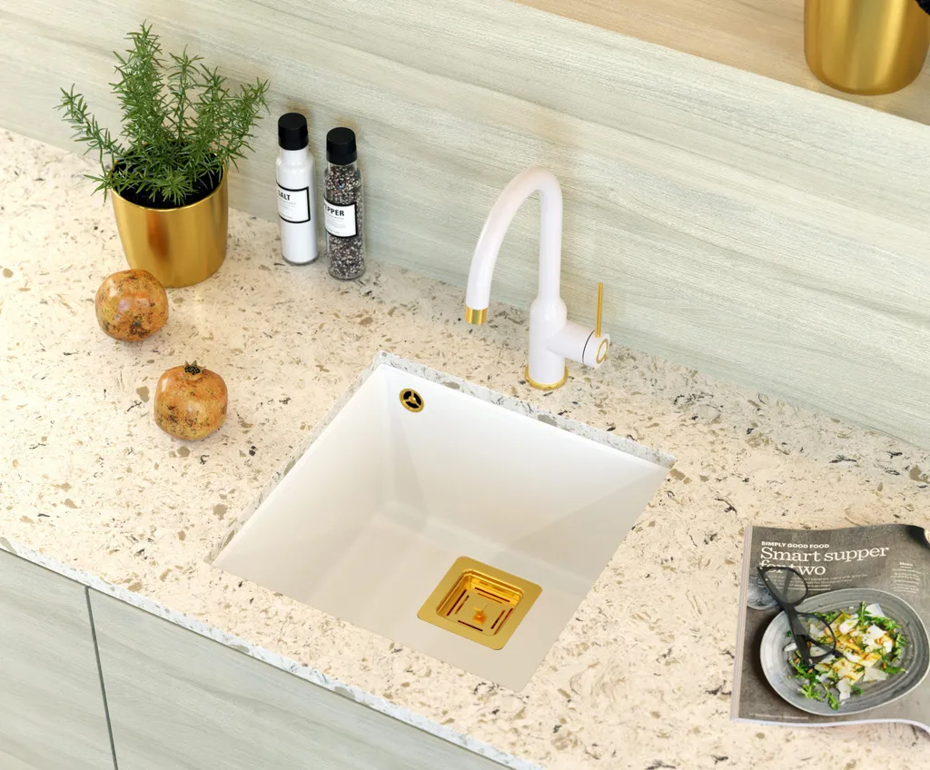 Robinet de cuisine mélangeur Quadron Ingrid avec bec rotatif blanc - 3