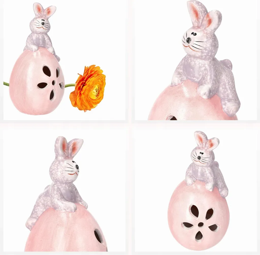 Décorer Table de Pâques avec ce Lapin en Céramique Rose Assis sur Œuf - 6