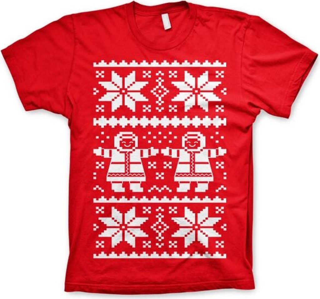 Retro X-Mas Knit Pattern T-Shirt - Small - Red