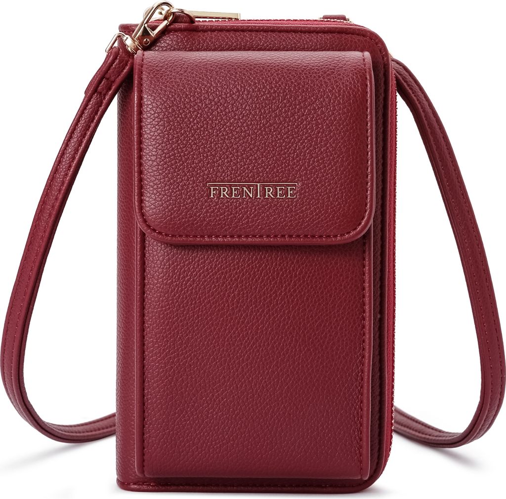 Damen Handy Umhängetasche, Geldbörse Portemonnaie mit Schultergurt und Handyfach, multifunktionale crossbody Tasche mit Reißverschluss und Magne...