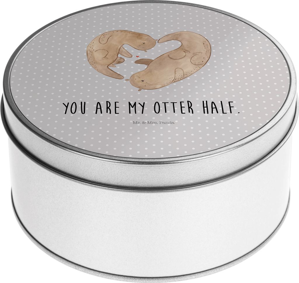 Mr. & Mrs. Panda Dose Otter Herz - Grau Pastell - Geschenk, Liebe, keksdosen, Kaffeedose, Aufbewahrungsbehälter, Seeotter, Blechdose, Blechbüchse