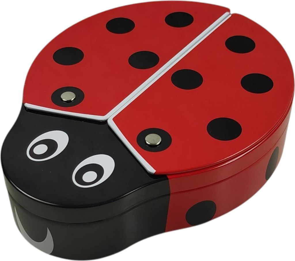 A ladybug-shaped tin box.