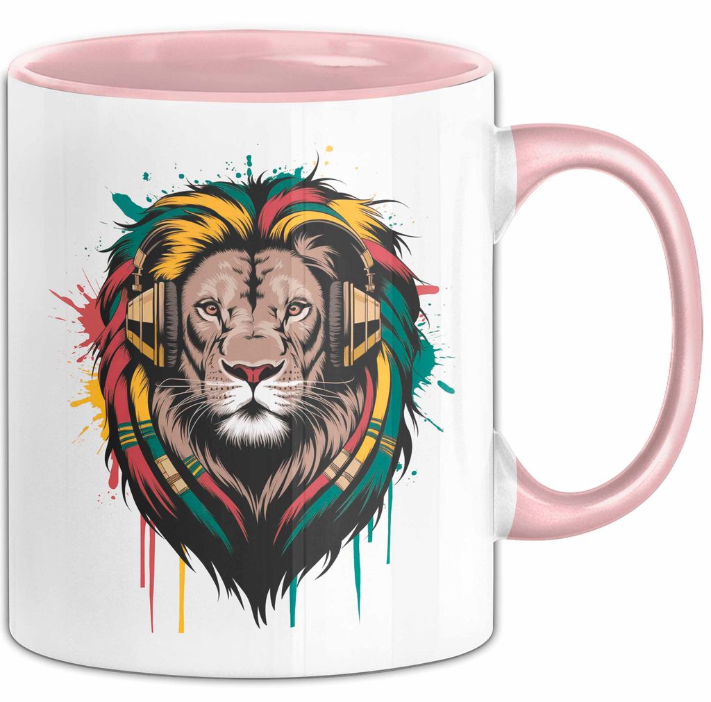 Löwe Tier Kopfhörer Sonnenbrille Tasse Geschenk Lustige Geschenkidee Spruch (Rosa)