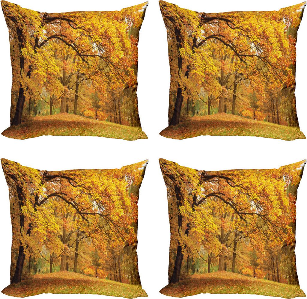 ABAKUHAUS Wald Kissenbezug Set (4 Stück), Fall Pale Ahornbäume, Moderner Doppelseitiger Digitaldruck, 60 cm x 60 cm, Orange Braun
