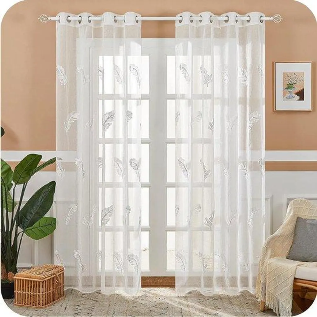Rideau Voilage à Pois Blanc Finition Premium 140x225 cm Intérieur