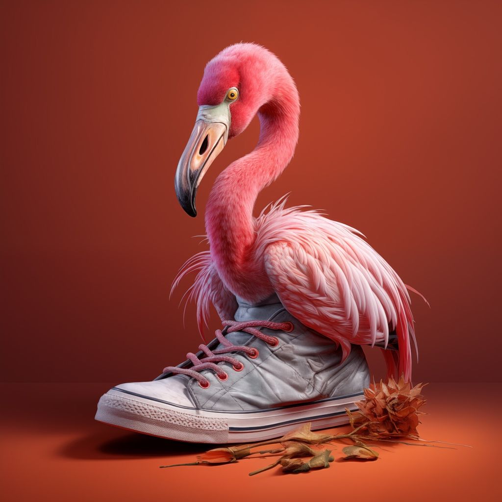 Wallario Sticker / Aufkleber für Kühlschrank / Geschirrspüler / Küchenschränke, selbstklebende Folie - 60 x 60 cm, Motiv: Flamingo im Sneaker