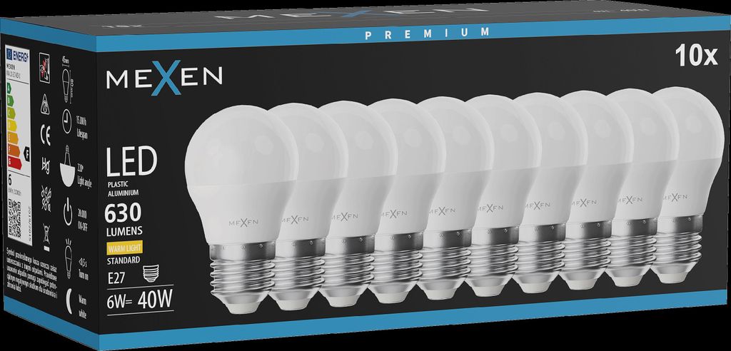 Mexen Nova 10x LED-Glühbirne E27, G45, 6W, Warm - 3000K, 630 lm - L101-E27-0630-01x10