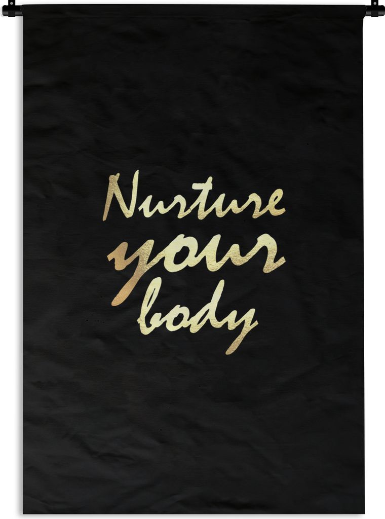 MuchoWow Wandteppich Wandbehang Zitate - Gesund - Gold 60x90 cm Tapisserie Dekoration Wandtuch - Foto-Teppich - Abwaschbar