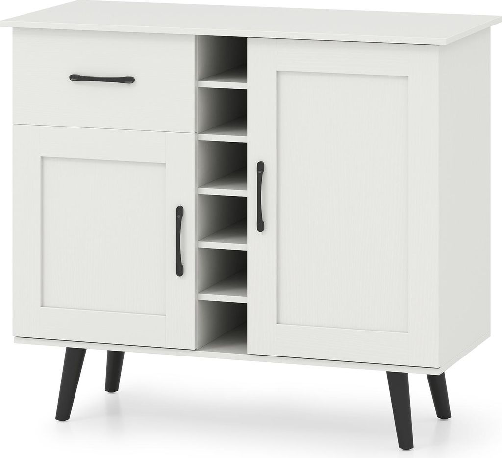 GOPLUS Sideboard Küche mit Weinregal, Weinschrank für 6 Flaschen, Buffetschrank mit Schublade & 2 Türen, Küchenschrank mit verstellbarem Regal,...