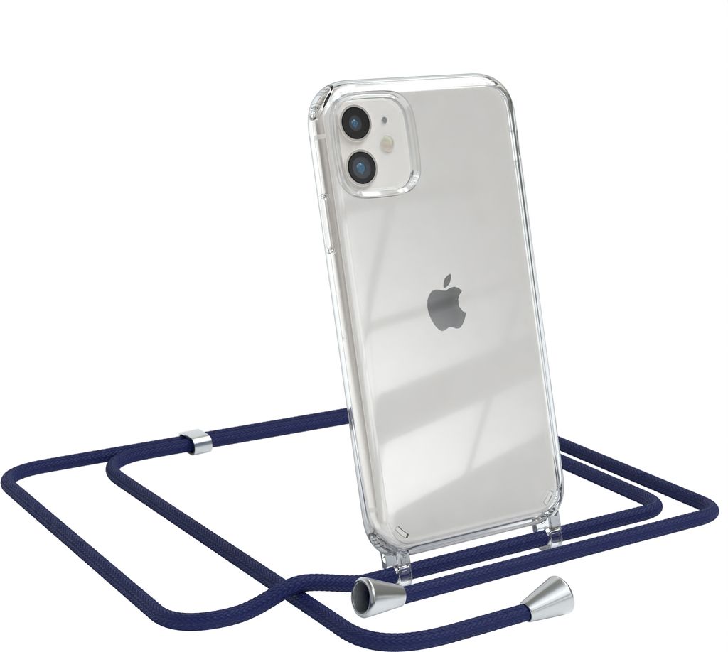 EAZY CASE Handykette kompatibel mit Apple iPhone 11, Handyhülle mit Umhängeband, Handykordel, Schutzhülle Clear, Band in Blau
