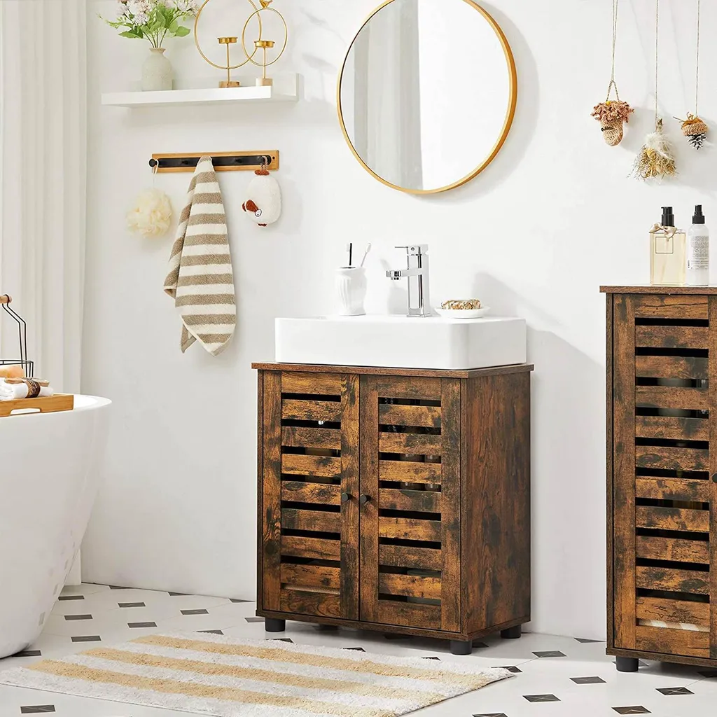 Console lavabo industrielle brun vintage avec étagère modulable chic - 3