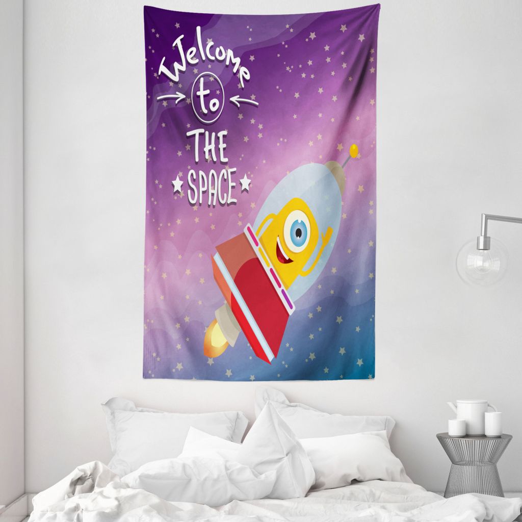 ABAKUHAUS Karikatur Wandteppich und Tagesdecke, Spaceship Alien Kinder aus Weiches Mikrofaser Stoff Waschbar ohne Verblassen Digitaldruck, 140 x 23...