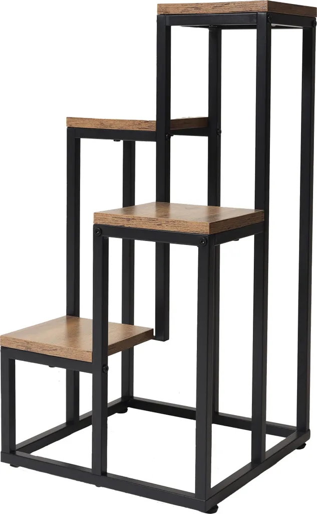 Support en métal pour 4 fleurs Chêne rustique - Porte-plante robuste - 6