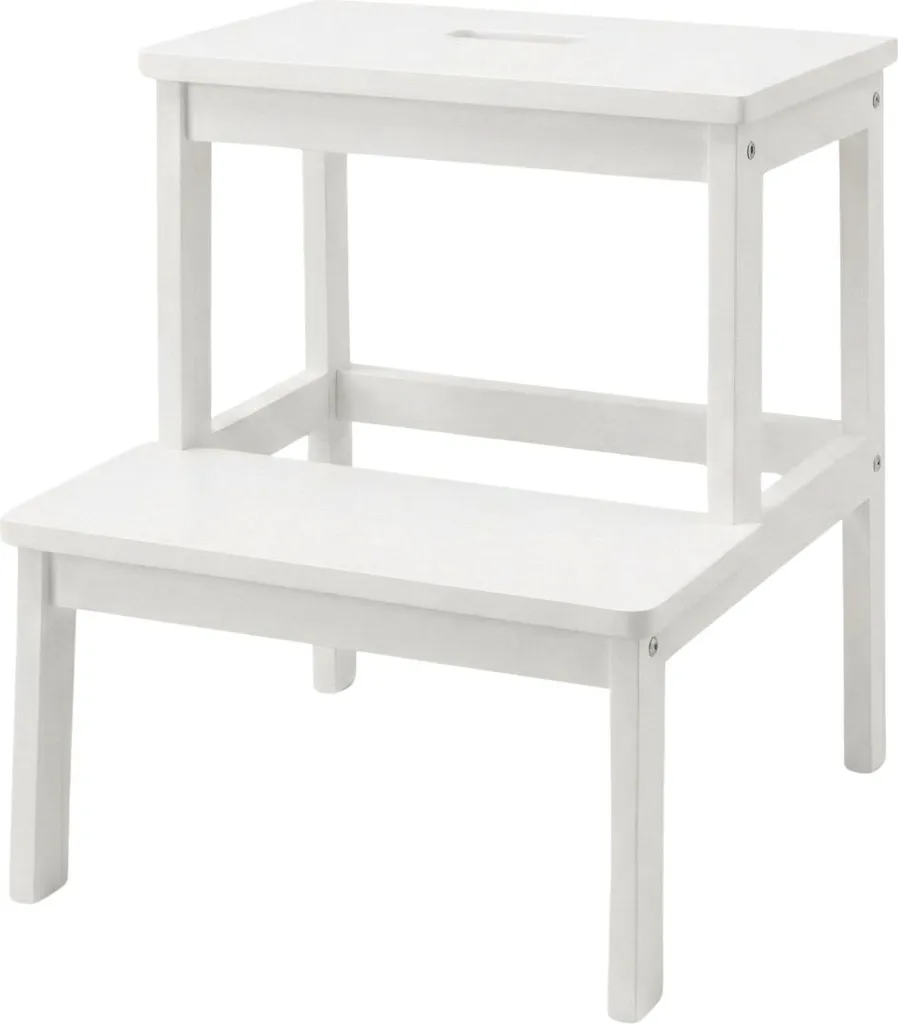 Tabouret d'appoint marchepied KROK blanc pour maison, bambou 46 cm