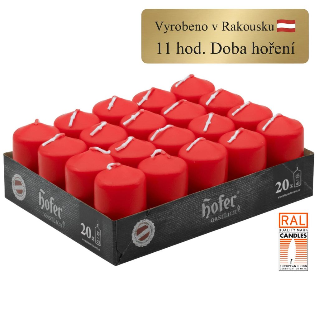 HOFER Sloupové svíčky červené 4×7 cm – 11 hodin hoření – Obrázek produktu 