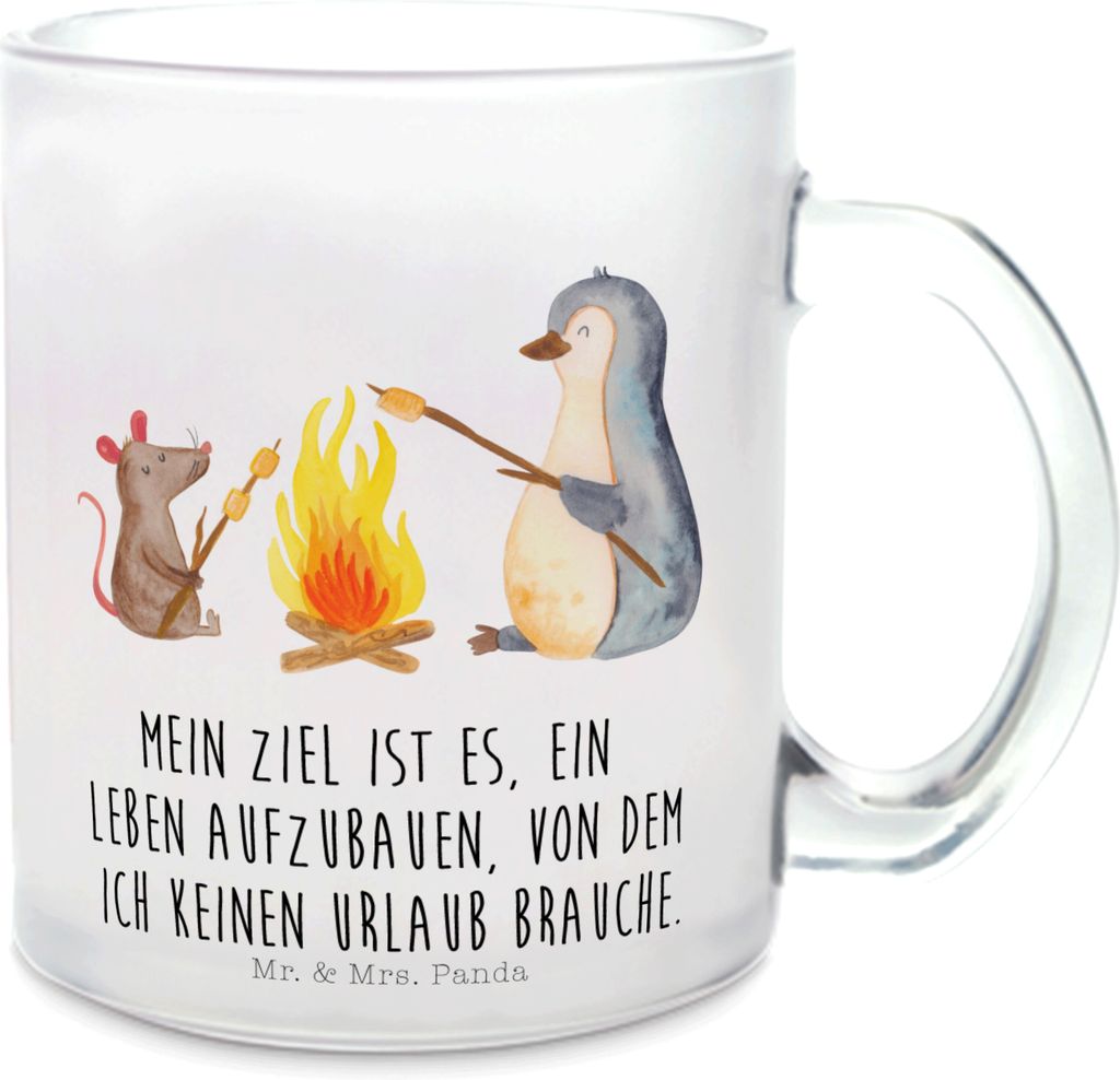 Mr. & Mrs. Panda Pott Pinguin Lagerfeuer - Transparent - Geschenk, Teetasse aus Glas, Arbeit, Grillen, getränkebecher, Maus, Tee Tasse, Job, Teegl...