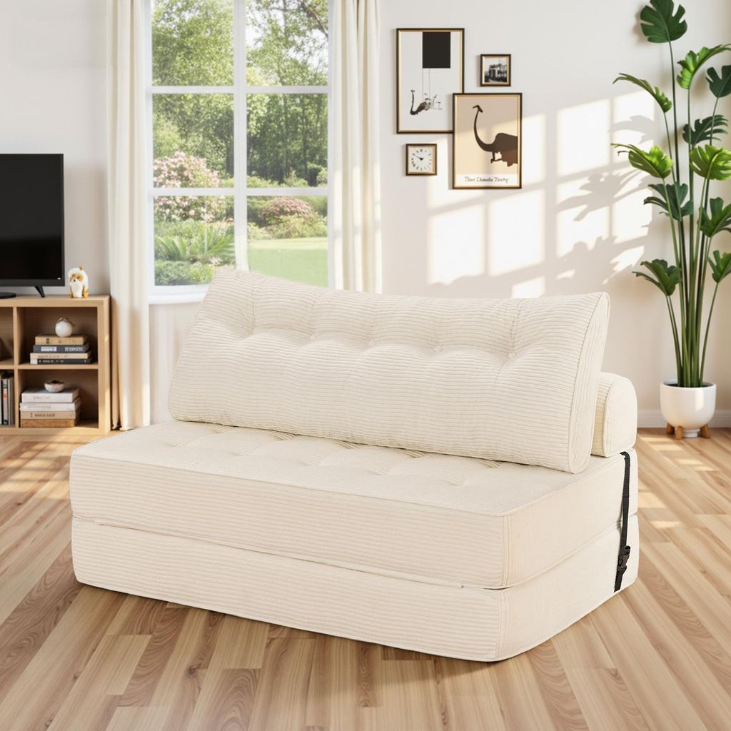 Hommpa Faltbares Schlafsofa 180×130cm Queen - Klapp-Sofa Bett mit Kissen, dichter Schaum, Liege/Stuhl für Wohn- & Schlafzimmer, Gäste, Weiß