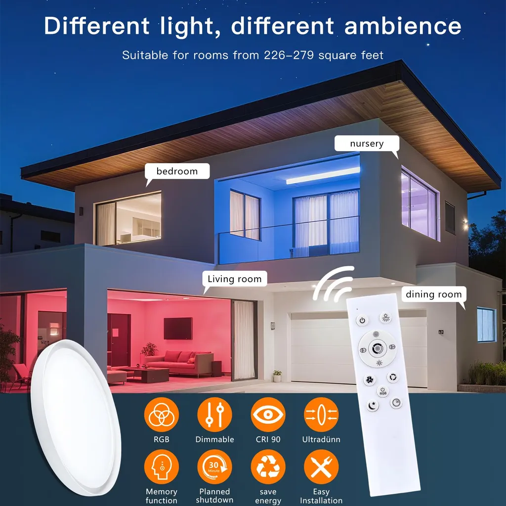 Plafonnier LED RVB 33x33x37cm avec Télécommande pour un Éclairage Variable - 3