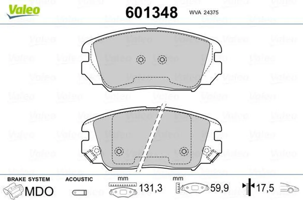 Plaquettes de frein VALEO 601348 OE 581012EA30 pour Tucson et Sonata