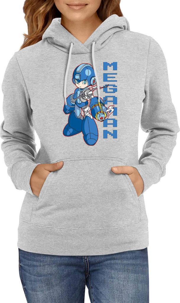 Damen Kapuzenpullover Manga Japan Anime Comics Animation Video Game Mega-Man, Lady XS / Grau