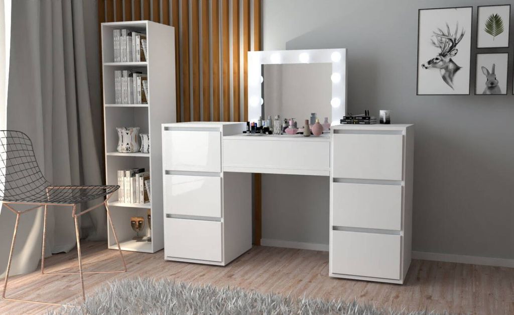 Schminktisch Mit Spiegel Weiß Mit Spiegel 12 Led Visagist Produktbild 6