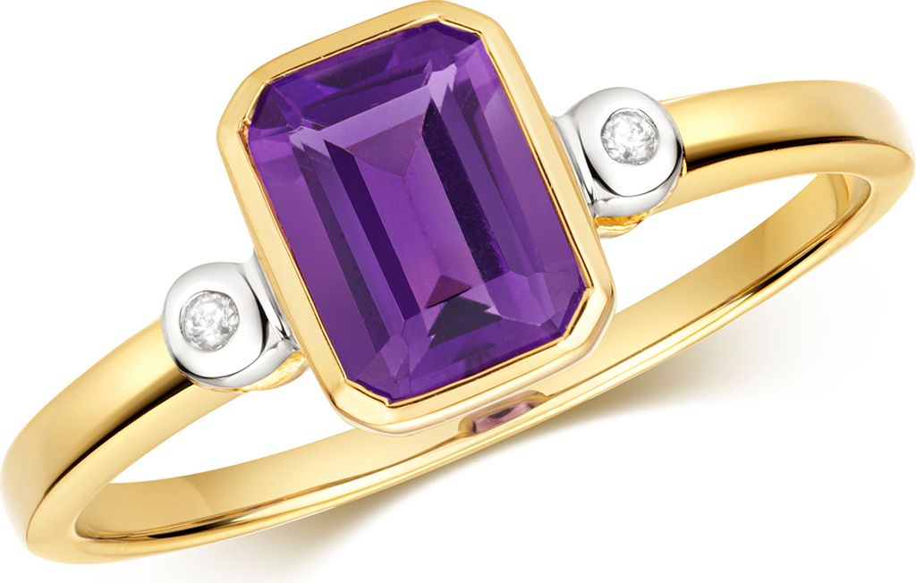 Funkelndes Feuer Eleganter 9 Karat (375) Gold Diamant Damenring Brillant-Schliff H - PK mit Amethyst, 58 (18.5); TRS35620RSQ