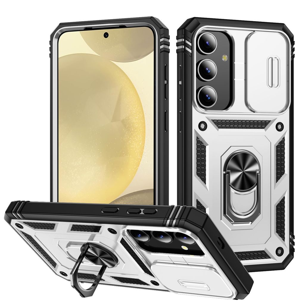 Galaxy S24+ Hülle, Schiebe Kamera Schutz Robust Rüstung Stoßfest Schutzhülle mit Ringhalterung Ständer Kartenhalter für Samsung Galaxy S24+ G...