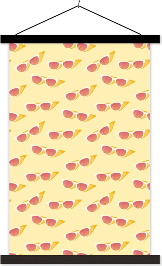 MuchoWow Textilposter Sommer - Sonnenbrille - Rosa 60x90 cm mit schwarzem Rahmen - Poster Wohnzimmer