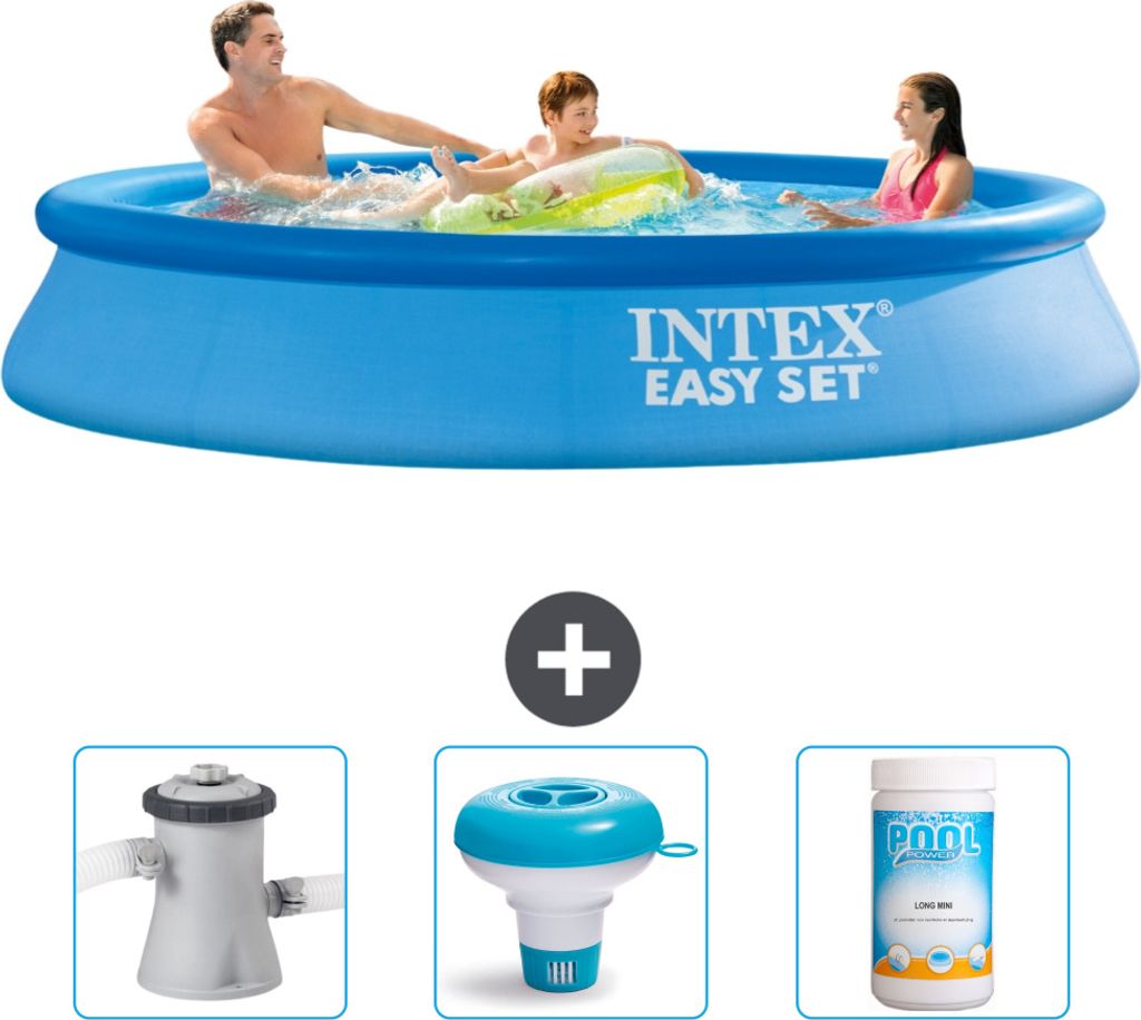 Intex runder aufblasbarer Easy Set-Pool – 305 x 61 cm – Blau – im Lieferumfang enthalten Filterpumpe für Schwimmbad - Chlorschwimmer - Chlor