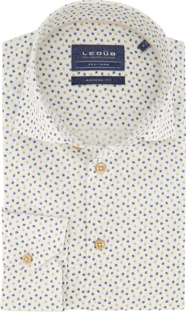 Ledub Hemd normale Passform weiß mit Punkten