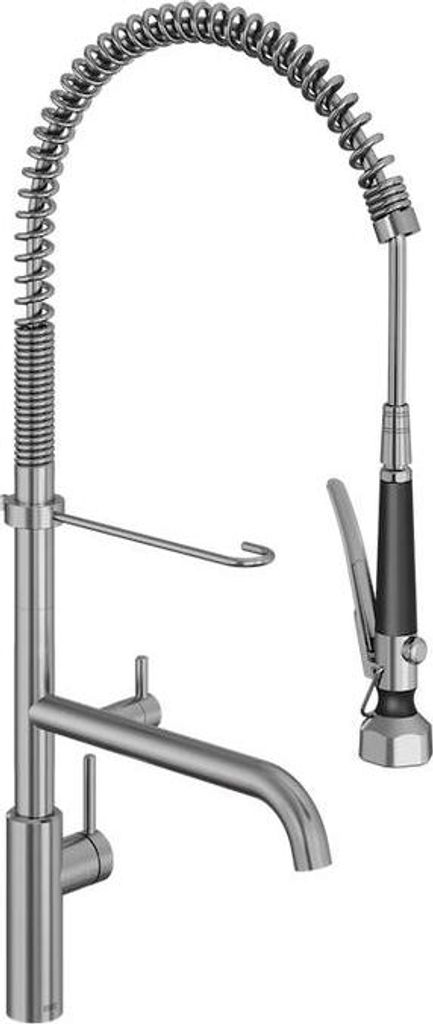 Küchen-Hebelmischer mit Tragfeder aus Edelstahl, Schwenkauslauf & Geschirrwaschbrause