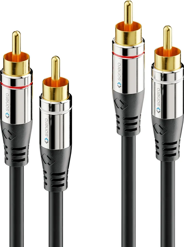 Câble RCA Stéréo Longueur 7,50m Sonero Noir avec Blindage Anti-Interférence