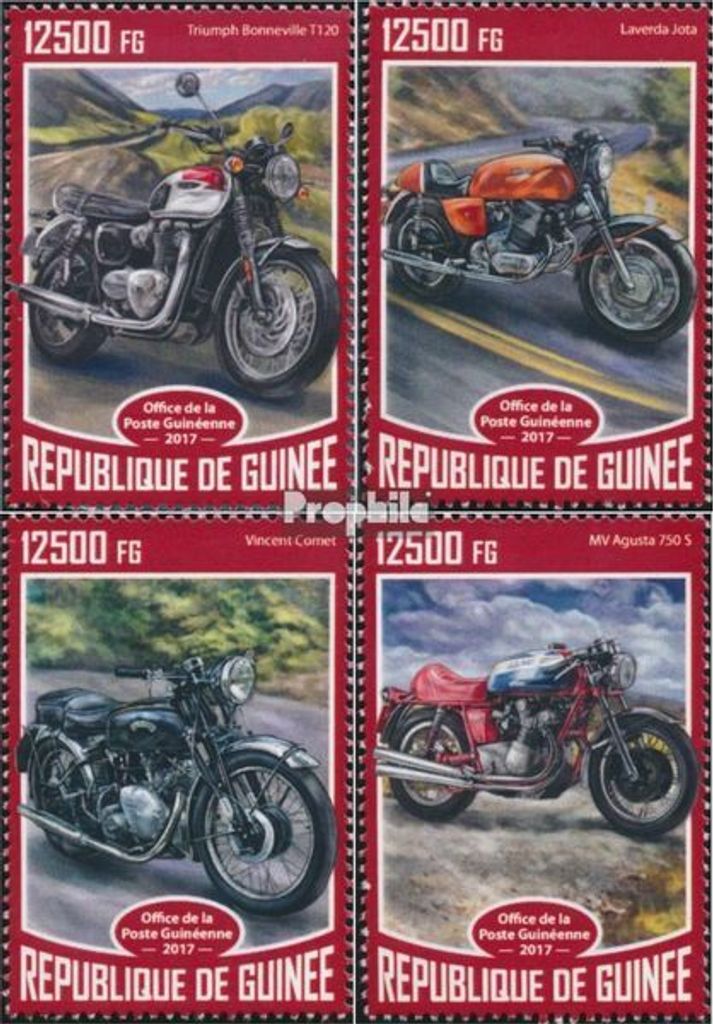 Briefmarken Guinea 2017 Mi 12486-12489 (kompl. Ausgabe) postfrisch Motorräder