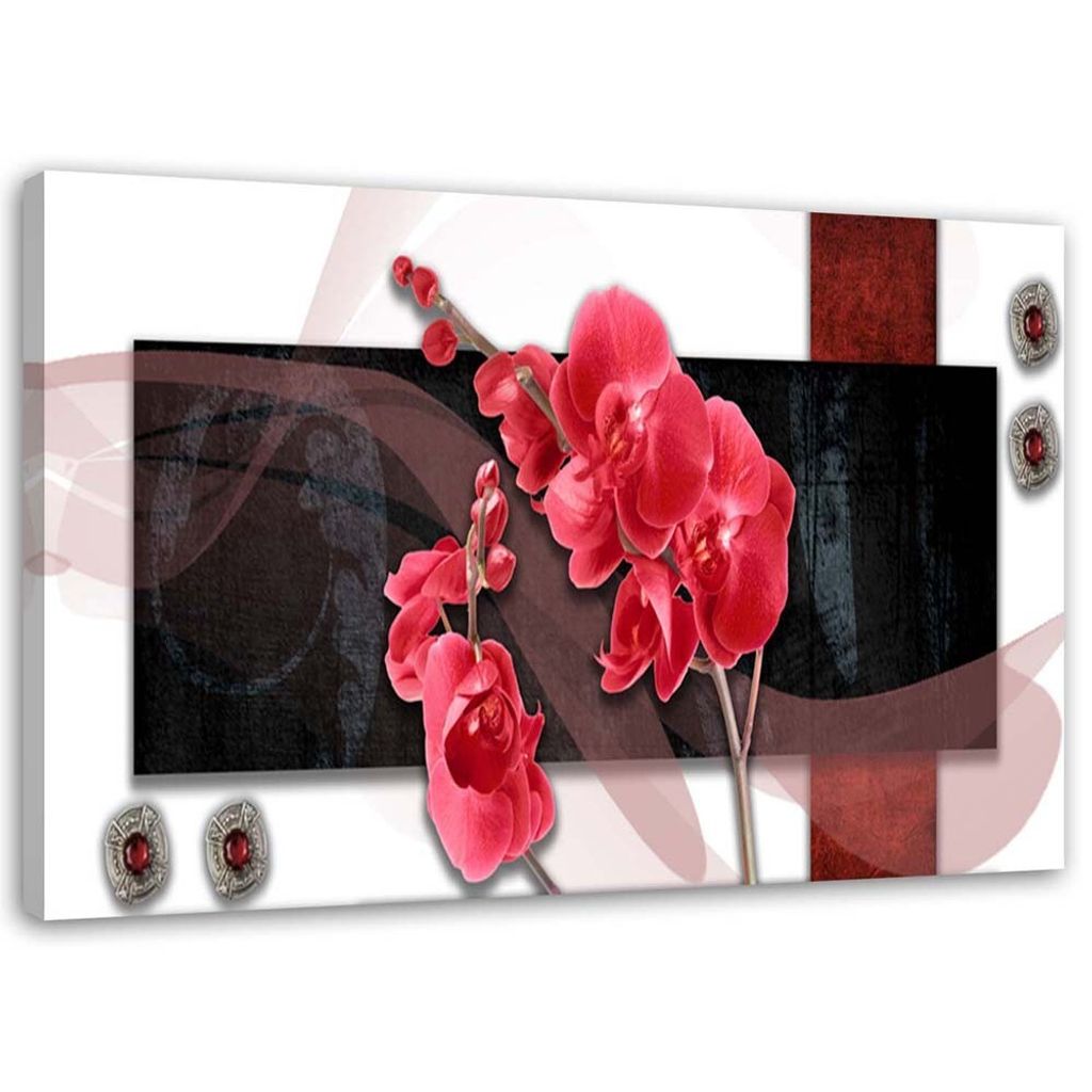 Leinwandbild rote komposition mit orchidee 90x60 cm Feeby rot wandbild bereit zum aufhängen