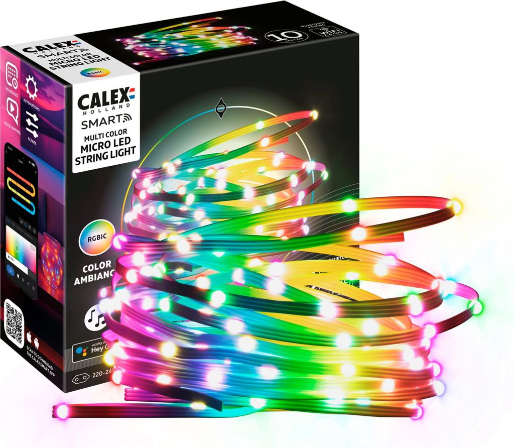 Calex Smart Micro LED Streifen, 10 m, RGBIC-Farben, extra schmal, dimmbar, WLAN App- & Sprachsteuerung, inkl. Fernbedienung