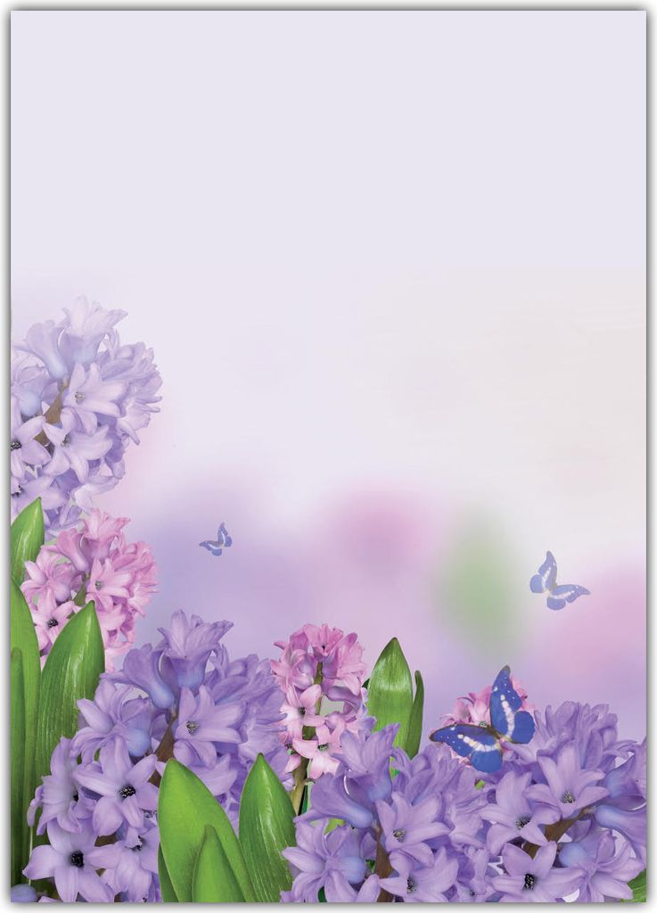 Blumen Motivpapier Briefpapier violette Hyazinthen mit Schmetterlingen (MPA-5210, DIN A4, 25 Blatt)