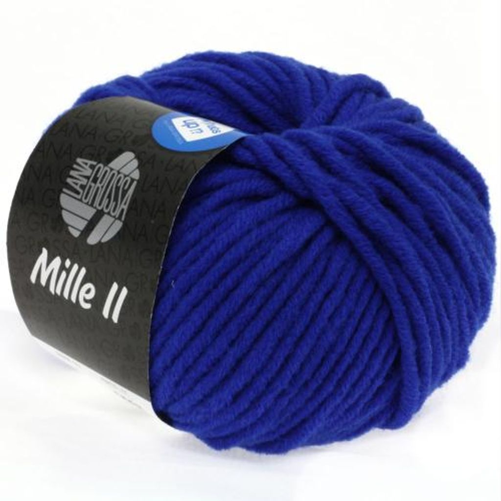 A ball of blue yarn with a label.